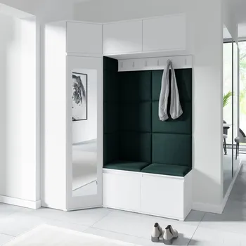 Předsíňová stěna Rohová předsíňová stěna Emi 38 - bílá Barva panelů: Tmavě zelená - Trinity 28