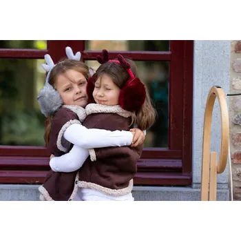 Čepice Vínové chlupaté dětské klapky na uši se sobími rohy