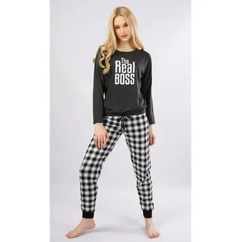 Dámské pyžamo Vienetta Secret Dámské pyžamo dlouhé Real boss tmavě šedé Barva: tmavě šedá, Velikost: XL