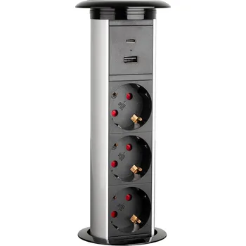 Elektrická zásuvka Interex design Automatická výsuvná elektrická zásuvka MORGAN SCHUKO 3x230V + 2xUSB A+C / Hliník