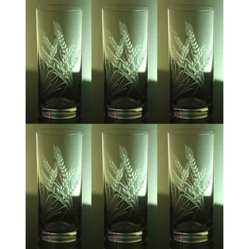 Sklenice skleničky na pivo 6ks Barline 300ml s rytinou klasů - ručně ryté (broušené), dárek pro zemědělce