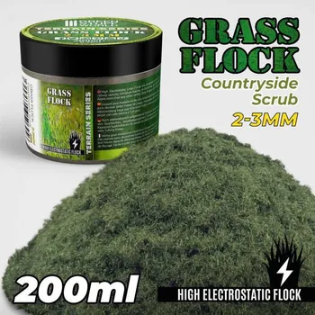 Plastikový model Static Grass Flock 2–3 mm – modelářský posyp venkovské křoviny (200 ml)
