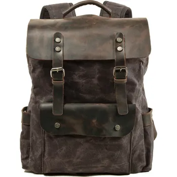 Glara Retro městský batoh - voskované plátno a kůže 830303