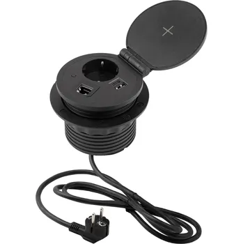 Elektrická zásuvka Interex design Vnitřní zásuvka SCHUKO s bezdrátovým nabíjením 1x230V + 1xUSB nabíjení A/C + HDMI+ RJ45 / černá