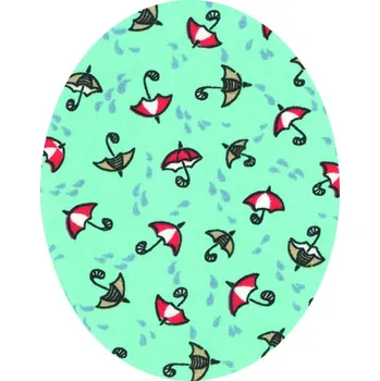 Nažehlovací záplaty oválky s potiskem - deštníky světle modré