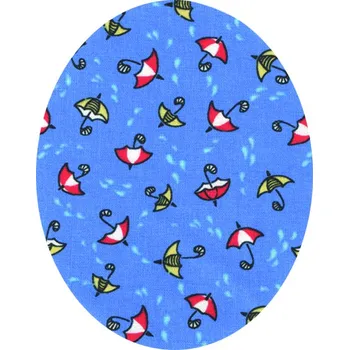 Nažehlovací záplaty oválky s potiskem - deštníky modré