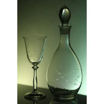 Sklenice lahev na víno 1l + 2ks Angela 250ml s rytinou korale - ručně ryté (broušené), dárek pro ženu