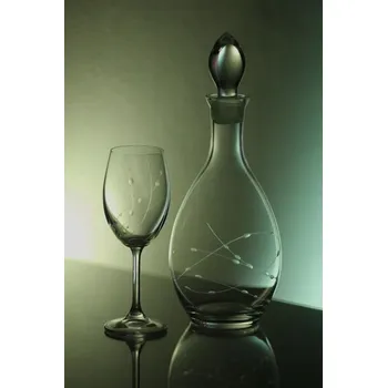 Sklenice lahev na víno 1l + 2ks Lara 350ml s rytinou korale - ručně ryté (broušené), dárek pro ženu