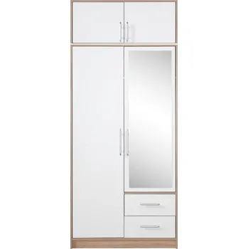 Šatní skříň SMART sb | šatní skříň SRL3 + nástavec SRN3 + zrcadlo | 100 cm | sonoma/bílá