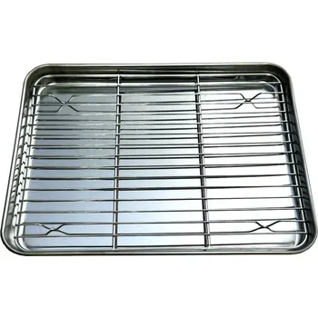 Plech na pečení Nerezový plech na pečení s mřížkou 31 x 24 x 2,5 cm stříbrný