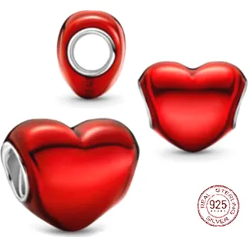 Přívěsek Charm Sterlingové stříbro 925 Metalické červené srdce, korálek na náramek láska