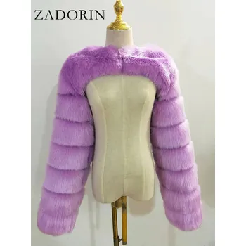 Crop kožich s dlouhým rukávem Barva: Fialová, Velikost: 4XL