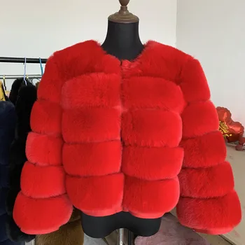 Dámský kabát Trendy a vysoce moderní dámský zimní krátký kožíšek s "prošíváním" (rukávy délky 50 cm, 1-9) Barva: Červená, Velikost: S