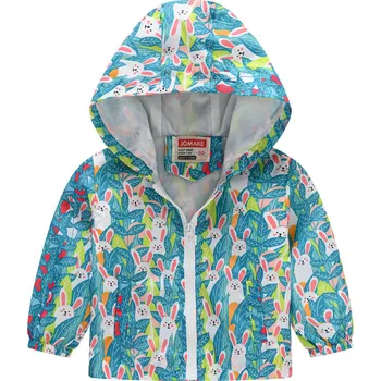 Dívčí bunda Dětská větrovka s veselými motivy - větruodolná bunda Barva: zelená - zajíčci, Velikost: 120/3-4 roky