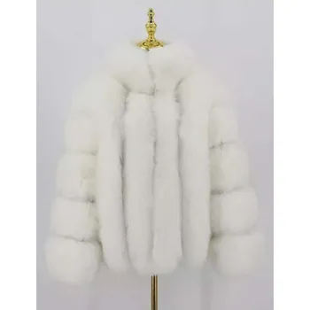 Dámská parka Zimní kožešinová bunda kožich se stojatým límcem Barva: Bílá, Velikost: M