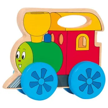 Dřevěná hračka Mašinka na kolečkách s držadlem