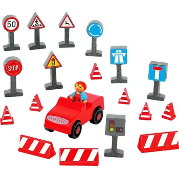 ostatní stavebnice Jeujura Dřevěné figurky ke stavebnicím Řidič s autíčkem a příslušenstvím 20 dílů