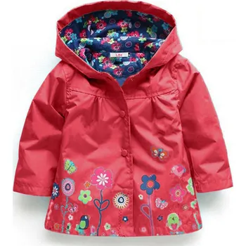 Dívčí bunda Dívčí barevná nepromokavá bunda s květinami, jaro/podzim Barva: Červená, Velikost: 100/3 roky