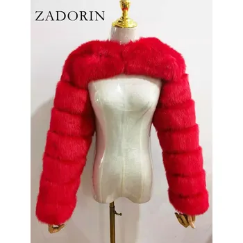 Dámský kožich Crop kožich s dlouhým rukávem Barva: Červená, Velikost: 4XL