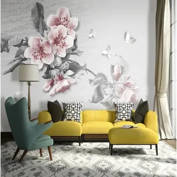 Fototapeta Solution Media 3D tapety - Květ s motýlem MU4777 4 - Slámová textura - Vliesová tapeta - 300g/m2