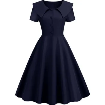 Dámské šaty Pinup jednobarevné šaty s límcem Barva: Černá, Velikost: L