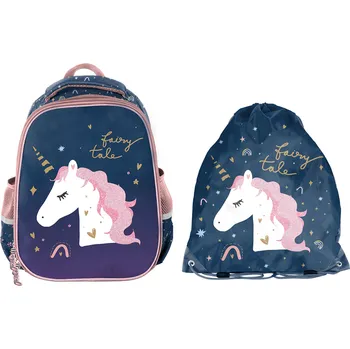 Školní batoh Paso Školní set dvoukomorový batoh + vak na záda Jednorožec