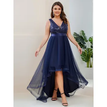 Dámské šaty Asymetrické šaty s krajkovým topem na ples Barva: Tmavě Modrá, Velikost: 7XL