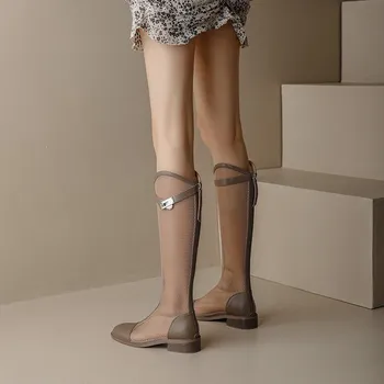 Dámské kozačky Síťované dámské kozačky s páskem Barva: Šedá, Velikost: 35