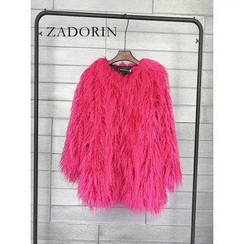 Dámská parka Chlupatá bunda srst korejský styl kožich oversize Barva: Fuchsiová, Velikost: M