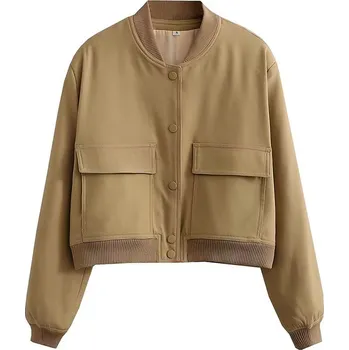 Dámská casual bunda Dámská jarní/podzimní bunda "bomber" s kapsami Barva: Khaki, Velikost: M