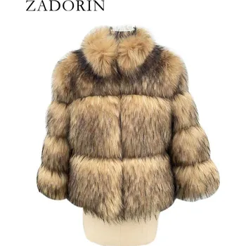 Dámská parka Chlupatý luxusní kožich typu mýval se stojáčkem Barva: Žlutá, Velikost: 3XL