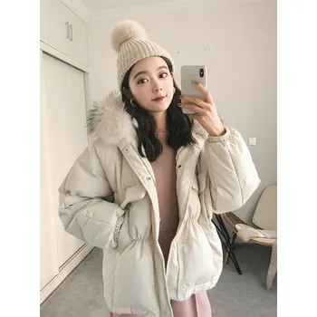 Dámská parka Zimní bunda s kožíškem mývalu Barva: Béžová, Velikost: S