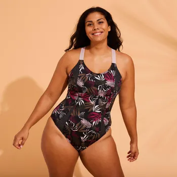 Dámské plavky DECATHLON Dámské plavky jednodílné na aqua fitness Elea Saf khaki 44 RŮŽOVÁ|ZELENÁ|ČERNÁ