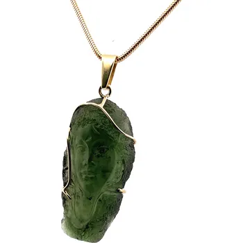 Přívěsek Zlatý přívěs s vltavínem glyptika 3,3 cm x 1,3 cm