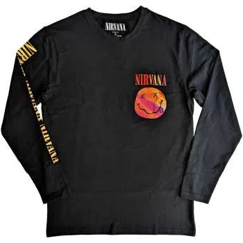 Zahraniční hudba Merch Nirvana: Nirvana Unisex Long Sleeve T-shirt: Gradient Happy Face (back & Sleeve Print) (small) S