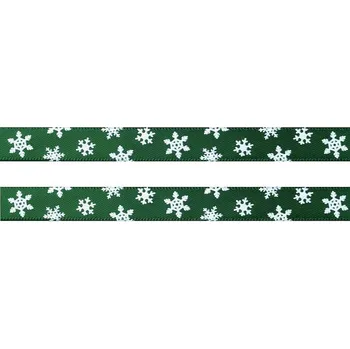 Stuha vločky šíře 10 mm vánoční 2 zelená tmavá