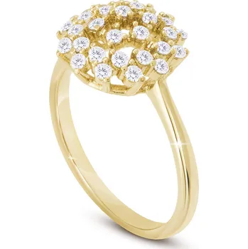 Prsten biju Pozlacený dámský prsten 14k zlatem, květ vykládaný čirými zirkony 4000386 Velikost prstenu - obvod: 54 mm