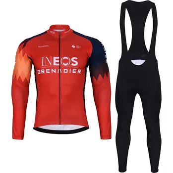 cyklistický dres BONAVELO Cyklistický zimní dres a kalhoty - INEOS 2024 WINTER - modrá/černá/červená