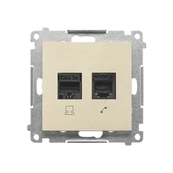 Elektrická zásuvka SIMON T5F.01/144 Zásuvka datová RJ45 kat. 5e + telefonní RJ12 (přístroj s krytem) bílá