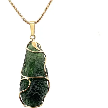 Přívěsek Zlatý přívěsek s neopracovaným vltavínem 3,5 cm x 1,6 cm