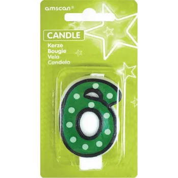 Svíčka Svíčka zelená s puntíky - číslo 6