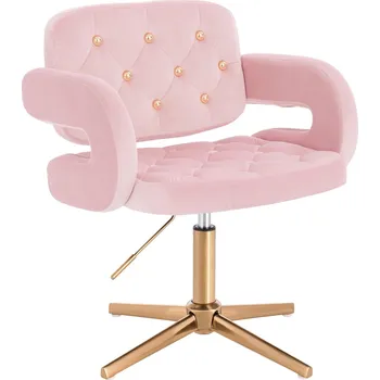Otočné křeslo Ardal Gold velur na zlatém kříži - růžová