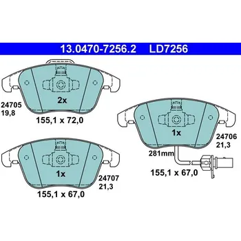 Brzdová destička Sada brzdových destiček, kotoučová brzda ATE 13.0470-7256.2