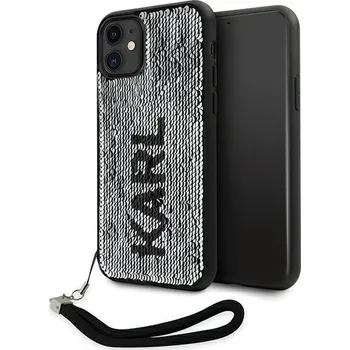 Pouzdro na mobilní telefon Karl Lagerfeld Sequins Reversible pro Apple iPhone 11 černé/stříbrné
