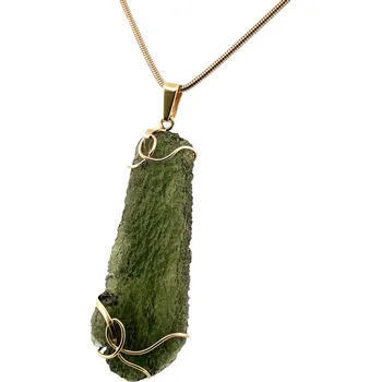 Přívěsek Zlatý přívěs s neopracovaným vltavínem 5 cm x 2 cm