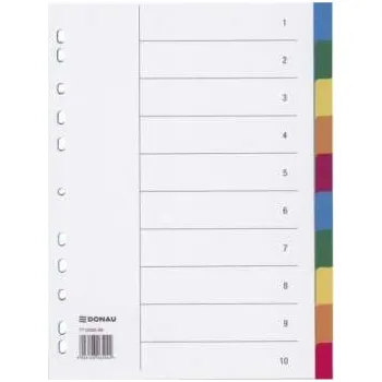 Plastové rozlišovače Donau - A4, bílý s barevným okrajem, 10 listů