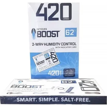 Pohlcovač vlhkosti Integra Boost 420 g, 62% vlhkost, BOX 5 ks (Rozlučte se s přesušenou úrodou či plísní. Zapomeňte na obavy z vlhké sušárny a poznejte dokonale vyváženou vlhkost díky Integra Boost. Vaše bylinky si nezaslouží nic jiného! Bezpečné, bez soli a 100% netoxické.