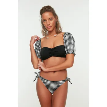 Nábytkové kování Trendyol Black Gingham Bikini Spodní díl s texturovanou kravatou Regular Leg Trendyol hnědá 1434096
