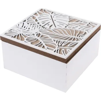 Úložný box Dřevěná krabička, 15 x 8 x 15 cm, bílá