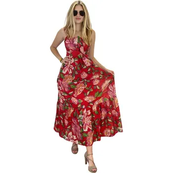 Dámské šaty Letní šaty na ramínka s nabíranou sukní 2331069-2 - červené Velikost: XL